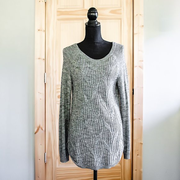 Sonoma Grey Cable Knit Sweater Pullover Long Scoopneck Size Small Cotton Blend - Picture 1 of 11